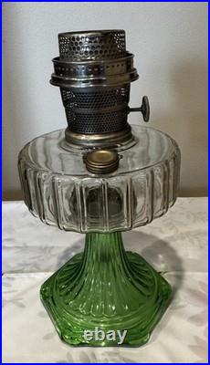 Antique Aladdin Corinthian B-105 Clear Font Green Foot Oil Lamp 1935-36