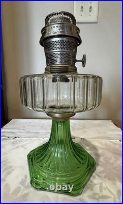 Antique Aladdin Corinthian B-105 Clear Font Green Foot Oil Lamp 1935-36