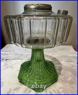 Antique Aladdin Corinthian B-105 Clear Font Green Foot Oil Lamp 1935-36