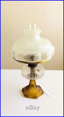 Antique Aladdin Corinthian Kerosene Oil Lamp Amber & Clear Model B Burner Shade