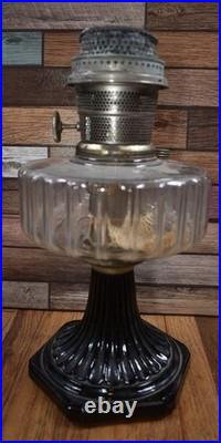 Antique Aladdin Corinthian Model B Black and Clear Glass Oil Lamp