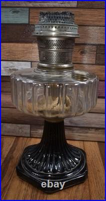 Antique Aladdin Corinthian Model B Black and Clear Glass Oil Lamp