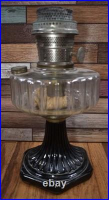 Antique Aladdin Corinthian Model B Black and Clear Glass Oil Lamp
