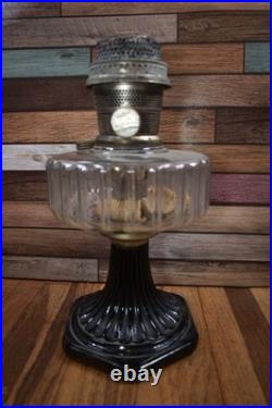 Antique Aladdin Corinthian Model B Black and Clear Glass Oil Lamp