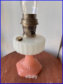 Antique Aladdin Corinthian Pink Milk Glass Kerosene Oil Lamp 23