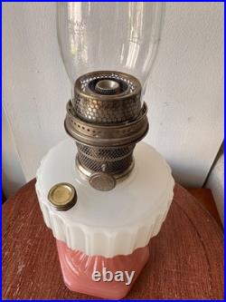 Antique Aladdin Corinthian Pink Milk Glass Kerosene Oil Lamp 23