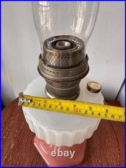 Antique Aladdin Corinthian Pink Milk Glass Kerosene Oil Lamp 23 Antique Aladdin Corinthian Pink Milk Glass Kerosene Oil Lamp 23