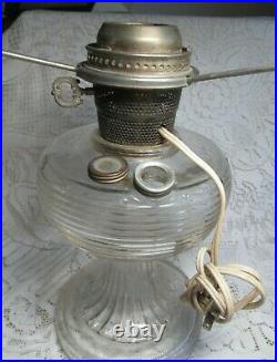 Antique Aladdin Crystal Bee Hive Kerosene Lamp Electrified