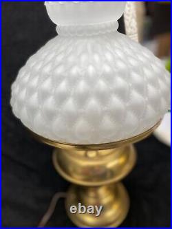 Antique Aladdin Electrified Kerosene OIL LAMP with Milk Glass Shade and Chimney