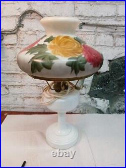 Antique Aladdin Electrified Oil Lamp Model B White base and Floral shade