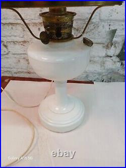 Antique Aladdin Electrified Oil Lamp Model B White base and Floral shade