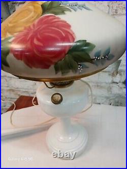 Antique Aladdin Electrified Oil Lamp Model B White base and Floral shade