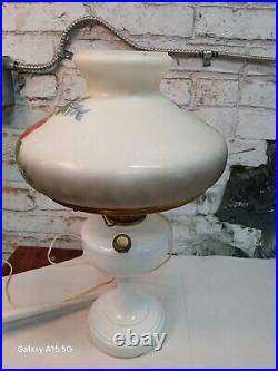 Antique Aladdin Electrified Oil Lamp Model B White base and Floral shade