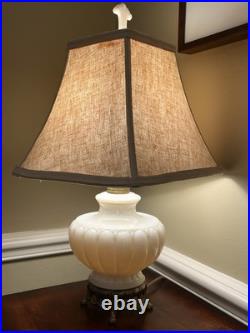 Antique Aladdin Glass Lamp With Brass Pedestal Art Deco Cream Ivory