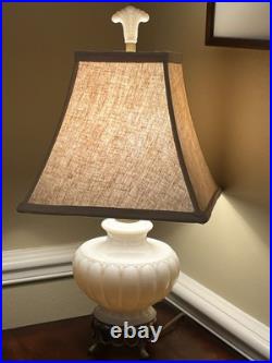 Antique Aladdin Glass Lamp With Brass Pedestal Art Deco Cream Ivory