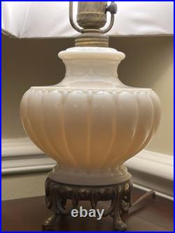 Antique Aladdin Glass Lamp With Brass Pedestal Art Deco Cream Ivory