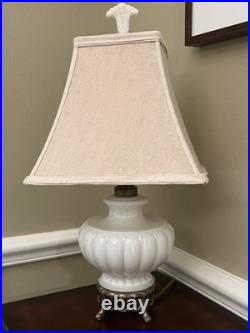 Antique Aladdin Glass Lamp With Brass Pedestal Art Deco Cream Ivory
