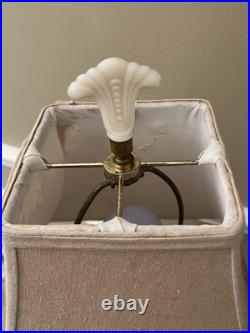 Antique Aladdin Glass Lamp With Brass Pedestal Art Deco Cream Ivory
