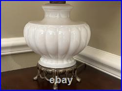 Antique Aladdin Glass Lamp With Brass Pedestal Art Deco Cream Ivory