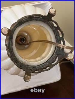Antique Aladdin Glass Lamp With Brass Pedestal Art Deco Cream Ivory