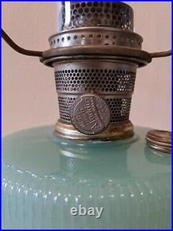 Antique Aladdin Green Moonstone B-97 Queen 1937-1939 Glass Brass Kerosene Lamp
