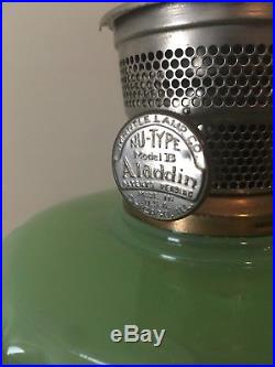 Antique Aladdin Green Moonstone Corinthian Kerosene Oil Lamp