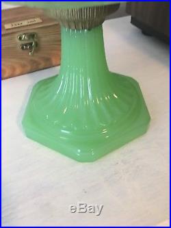 Antique Aladdin Green Moonstone Corinthian Kerosene Oil Lamp