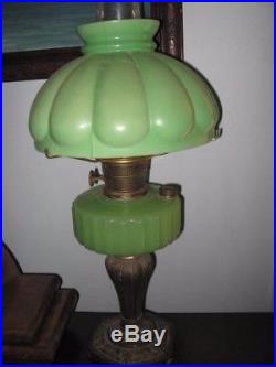 Antique Aladdin Green Moonstone Kerosene Lamp