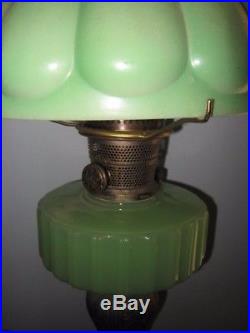 Antique Aladdin Green Moonstone Kerosene Lamp