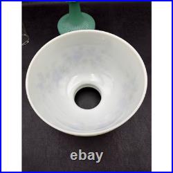 Antique Aladdin Jadeite Green Milk Glass Quilted Oil Lamp Hand Painted Shade