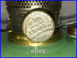 Antique Aladdin Jadeite Green Moonstone Corinthian Kerosene Oil Lamp with Shade