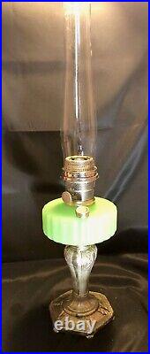 Antique Aladdin Jadeite Green Moonstone Majestic Oil Lamp B-122 Circa 1935-36