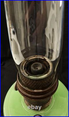 Antique Aladdin Jadeite Shelf Oil Lamp Model B Nu-Type Burner & Mantle & Chimney