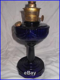 Antique Aladdin Lamp Cobalt Blue Scallop Foot Lincoln Drape Nu Type Model B