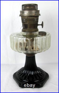 Antique Aladdin Lamp Corinthian Black Glass Foot Clear Font Oil Lamp 12 1/2