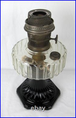 Antique Aladdin Lamp Corinthian Black Glass Foot Clear Font Oil Lamp 12 1/2