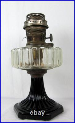 Antique Aladdin Lamp Corinthian Black Glass Foot Clear Font Oil Lamp 12 1/2