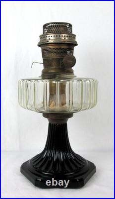 Antique Aladdin Lamp Corinthian Black Glass Foot Clear Font Oil Lamp 12 1/2