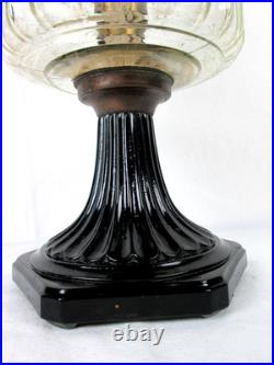 Antique Aladdin Lamp Corinthian Black Glass Foot Clear Font Oil Lamp 12 1/2