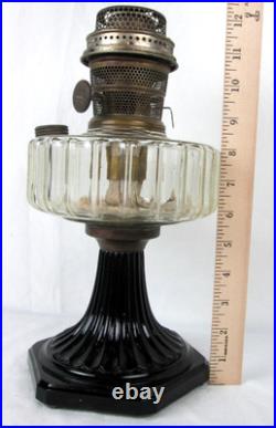 Antique Aladdin Lamp Corinthian Black Glass Foot Clear Font Oil Lamp 12 1/2