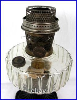 Antique Aladdin Lamp Corinthian Black Glass Foot Clear Font Oil Lamp 12 1/2