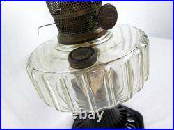 Antique Aladdin Lamp Corinthian Black Glass Foot Clear Font Oil Lamp 12 1/2