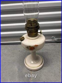 Antique Aladdin Lamp Hand Painted Oil Lamp Pink With Flower Paintings