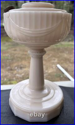 Antique Aladdin Lincoln Drape Pink Ivory Oil Kerosene Table Lamp