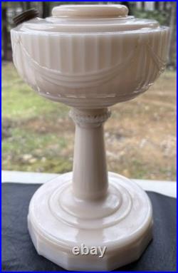 Antique Aladdin Lincoln Drape Pink Ivory Oil Kerosene Table Lamp