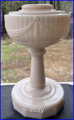 Antique Aladdin Lincoln Drape Pink Ivory Oil Kerosene Table Lamp