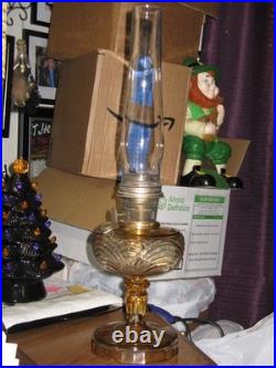 Antique Aladdin MODEL B Amber Glass Washington Drape Pattern Oil Lamp w Chimney