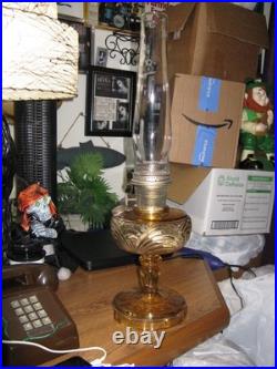 Antique Aladdin MODEL B Amber Glass Washington Drape Pattern Oil Lamp w Chimney