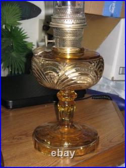 Antique Aladdin MODEL B Amber Glass Washington Drape Pattern Oil Lamp w Chimney