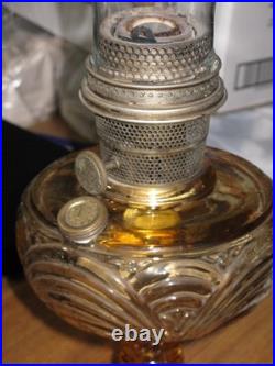 Antique Aladdin MODEL B Amber Glass Washington Drape Pattern Oil Lamp w Chimney